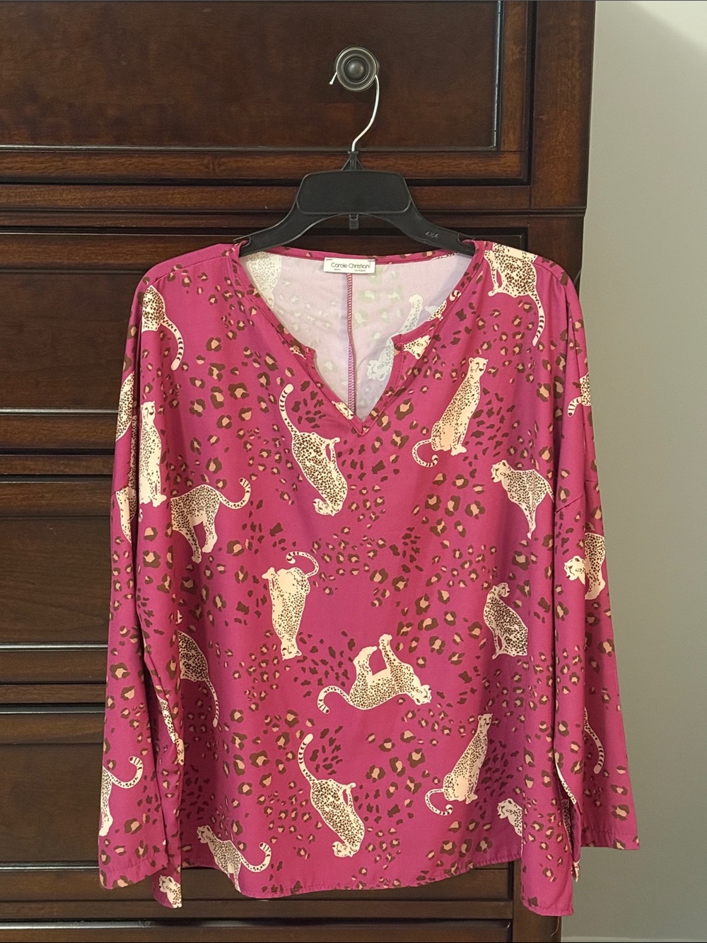 SALE- Magenta Leopard Print V-Neck Blouse